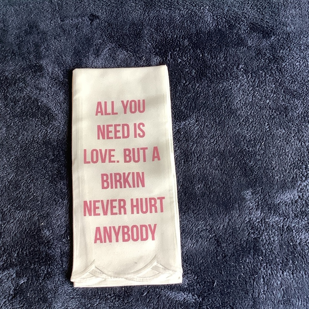 White Tea Towel with Pink Text